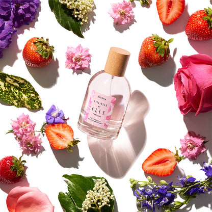 Lifestyle image of NaturELLE Anisha by ELLE Parfums 100ml. The main ingredients in Anisha Eau De Parfum are Patchouli & Wild Strawberry. It's vegan, cruelty-free, naturally and ethically sourced. It's perfect for day and night.