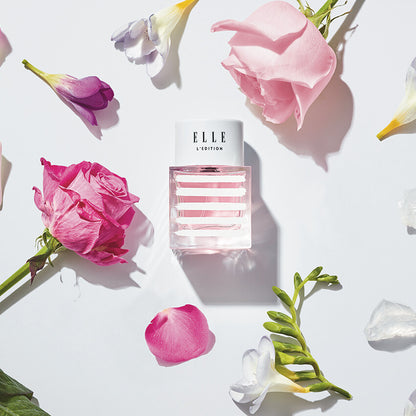 Lifestyle image of L'Edition by ELLE Parfums, a fruity and floral eau de parfum inspired by the elegant Parisian lifestyle. This versatile fragrance is ideal for both day and night, cruelty-free, and suitable for vegans and vegetarians. Perfect for those seeking a chic and ethical scent.